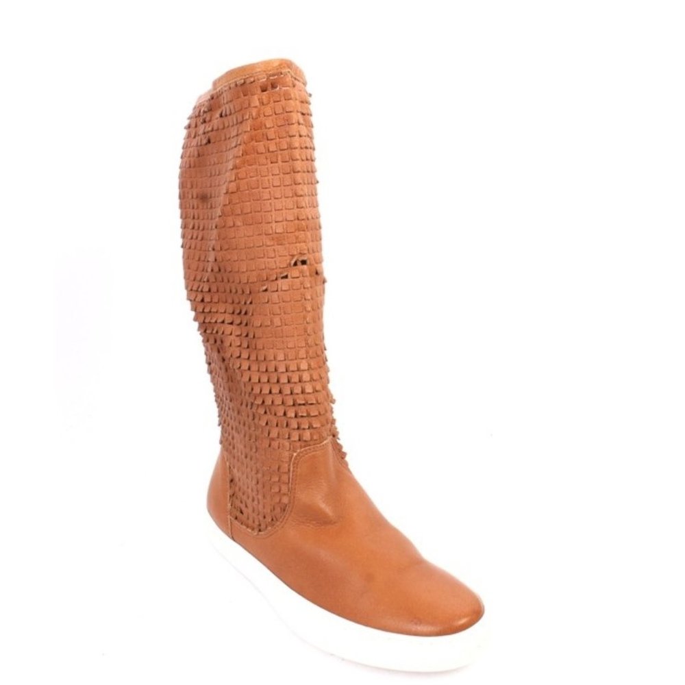WOz 178 Brown Leather Pull-Up Platform High Summer Boots